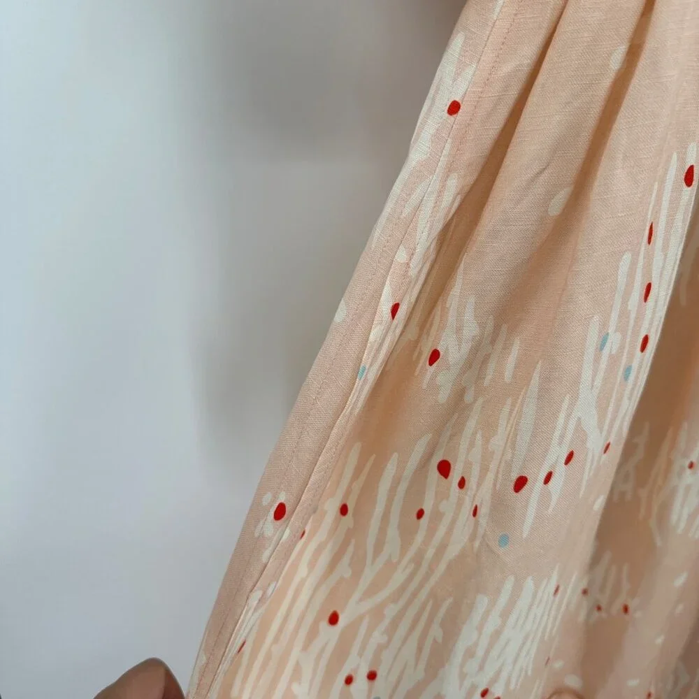 Hunter Bell Abstract Coral Palmer Linen Maxi Dress size XS Puff Sleeve Tiered - Picture 5 of 16